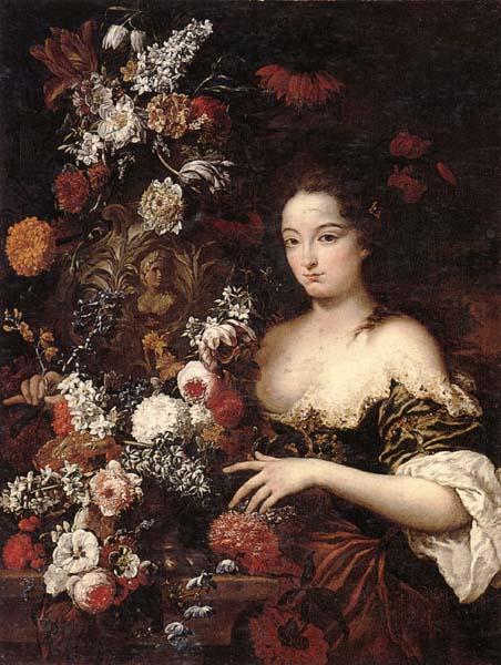 Gaspar Peeter Verbrugghen the younger A still life of various flowers with a young lady beside an urn oil painting picture